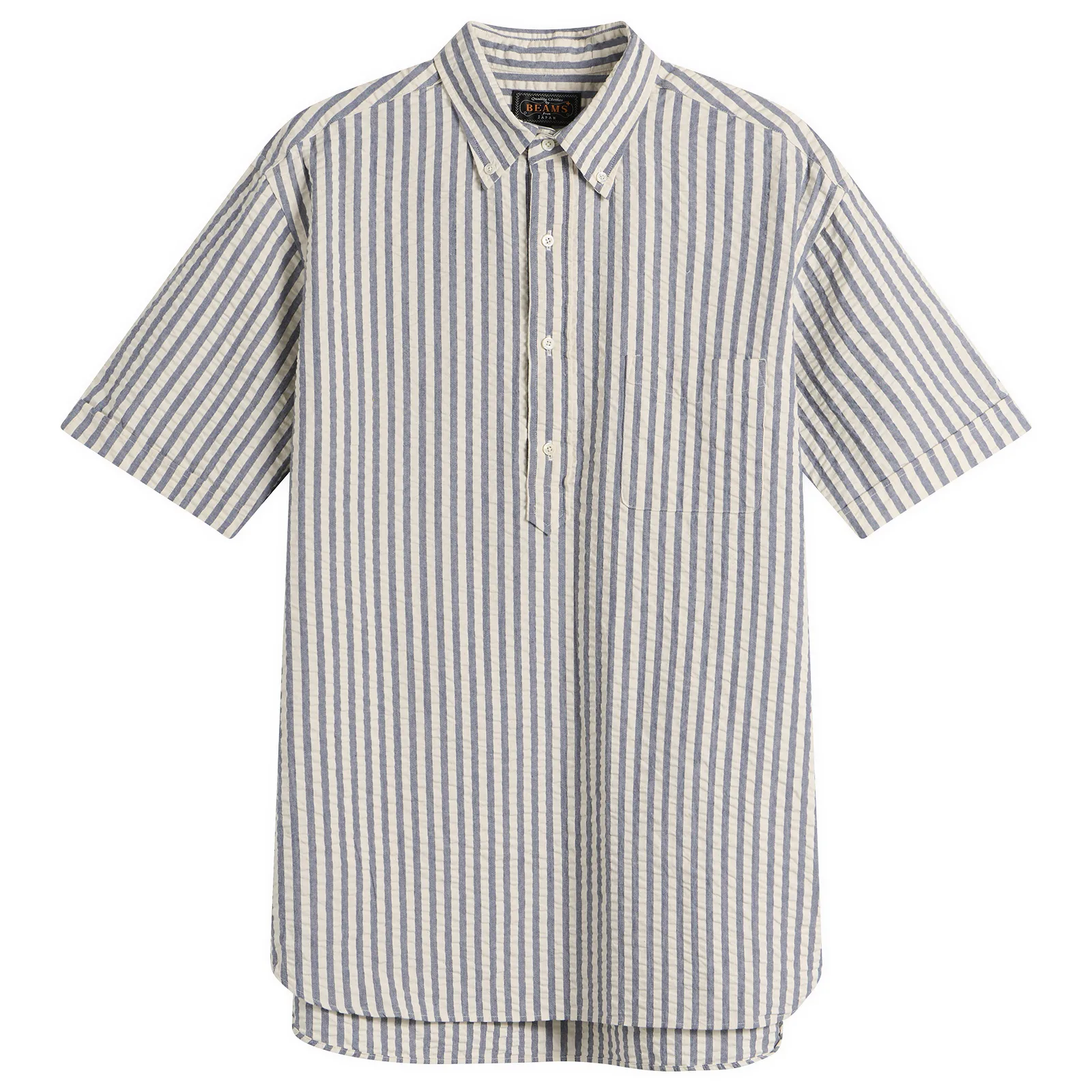 Beams Plus Button Down Popover Short Sleeve Seersucker Shirt