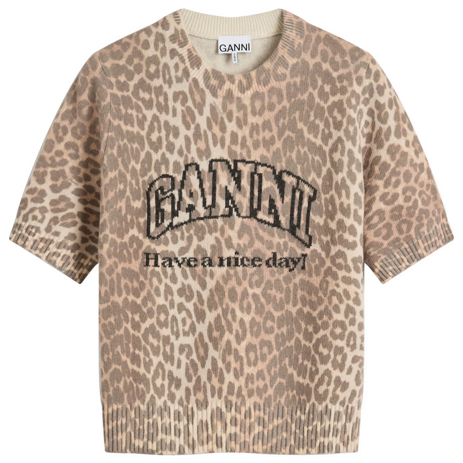 GANNI Graphic Wool Mix Printed Leopard T-Shirt