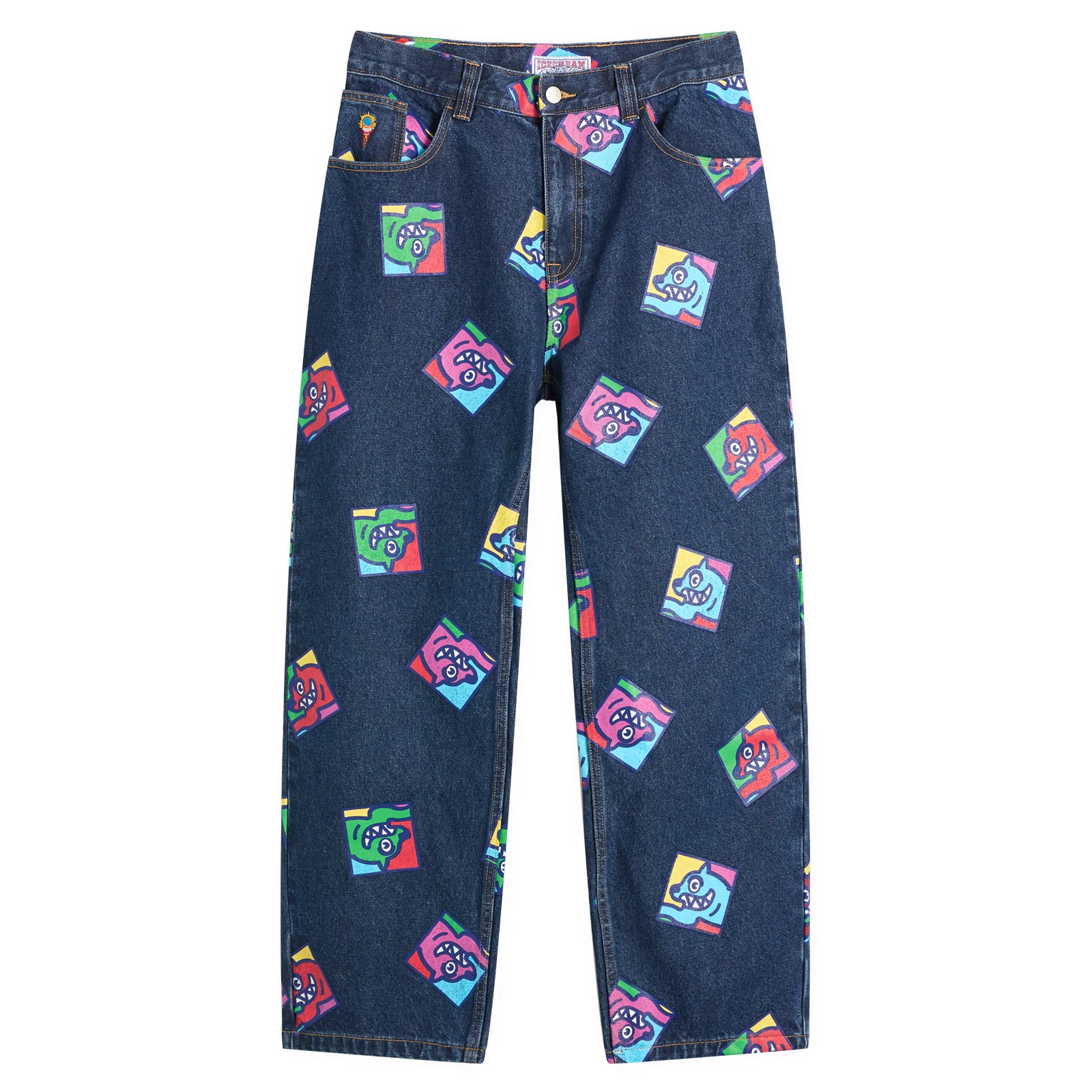 ICECREAM Running Dog Tile Loose Straight Jeans