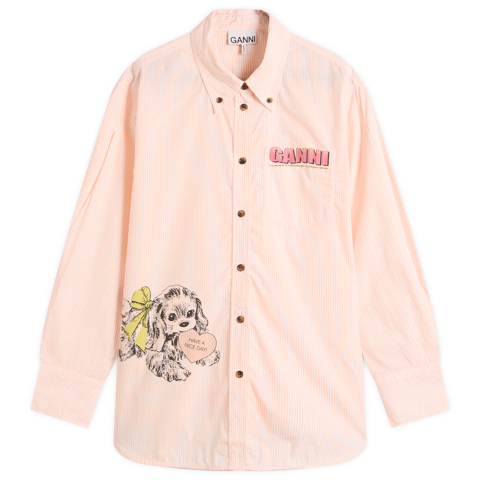 GANNI Stripe Cotton Oversized Shirt