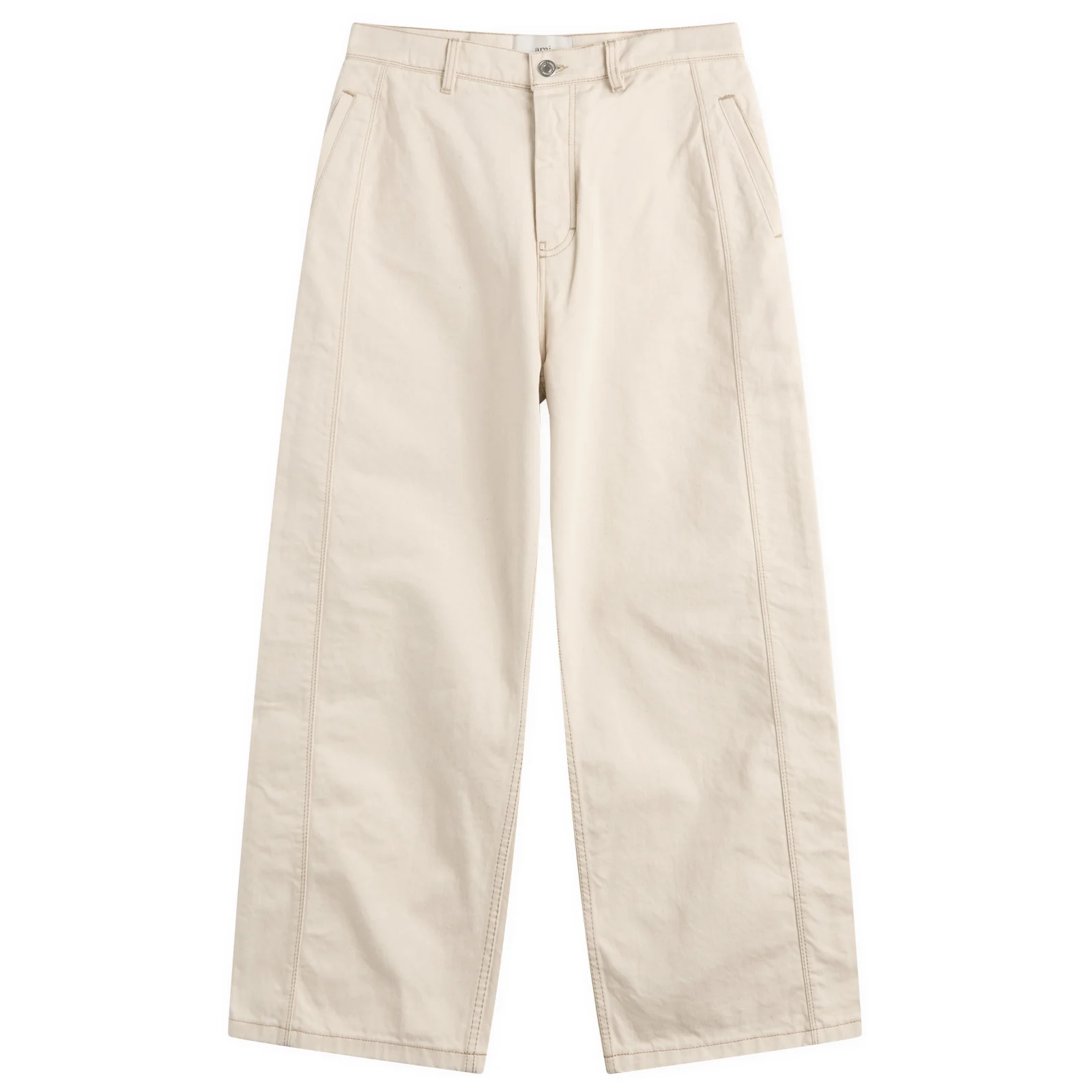 AMI Paris Off-White Cotton Twill Wide Fit Trousers