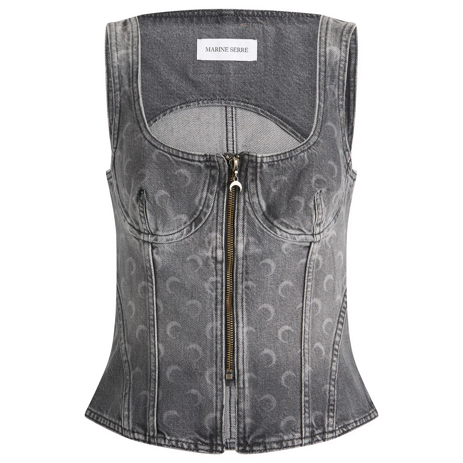 Marine Serre Moon Laser Denim Bustier Top