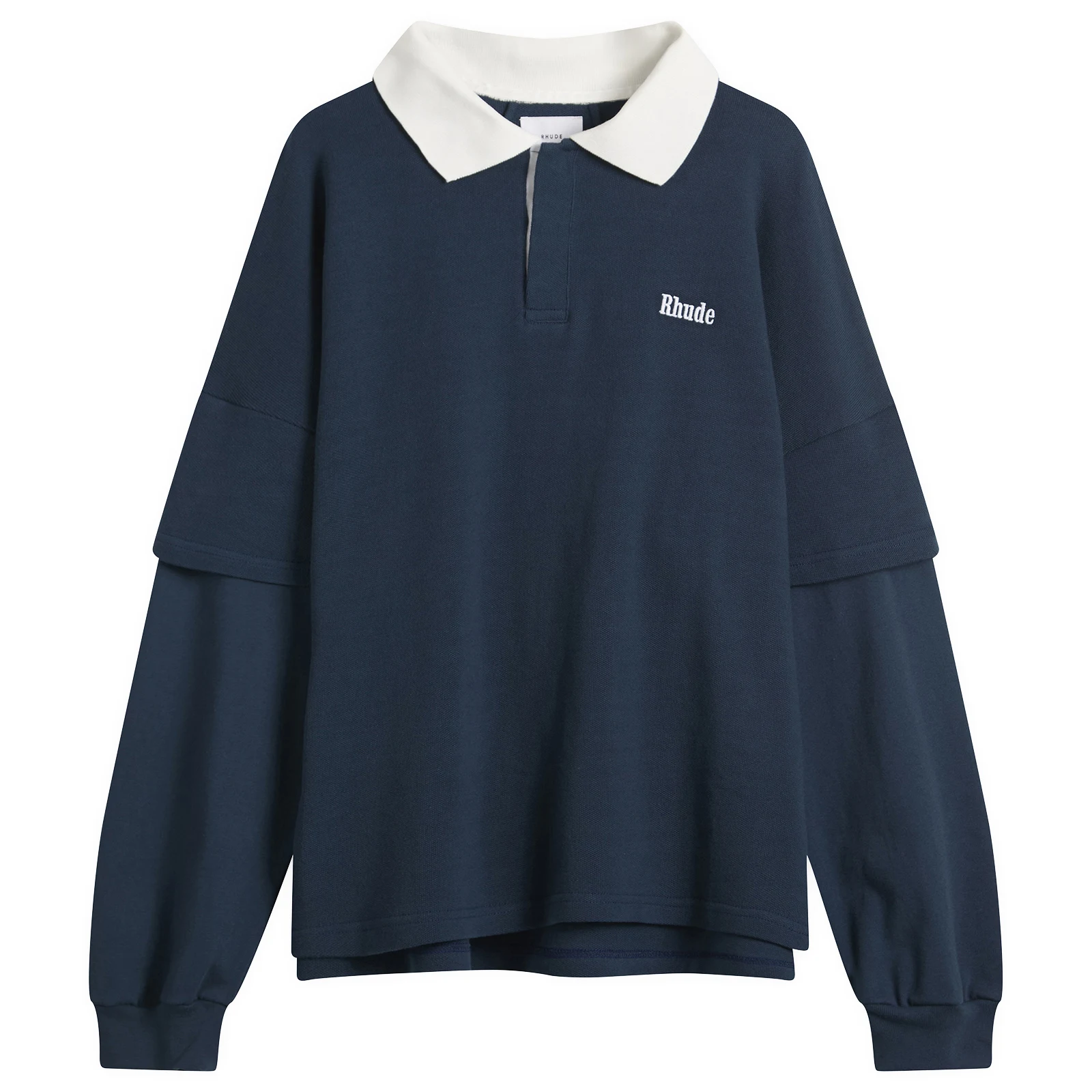 Rhude Striped Layered Long Sleeve Pique Polo