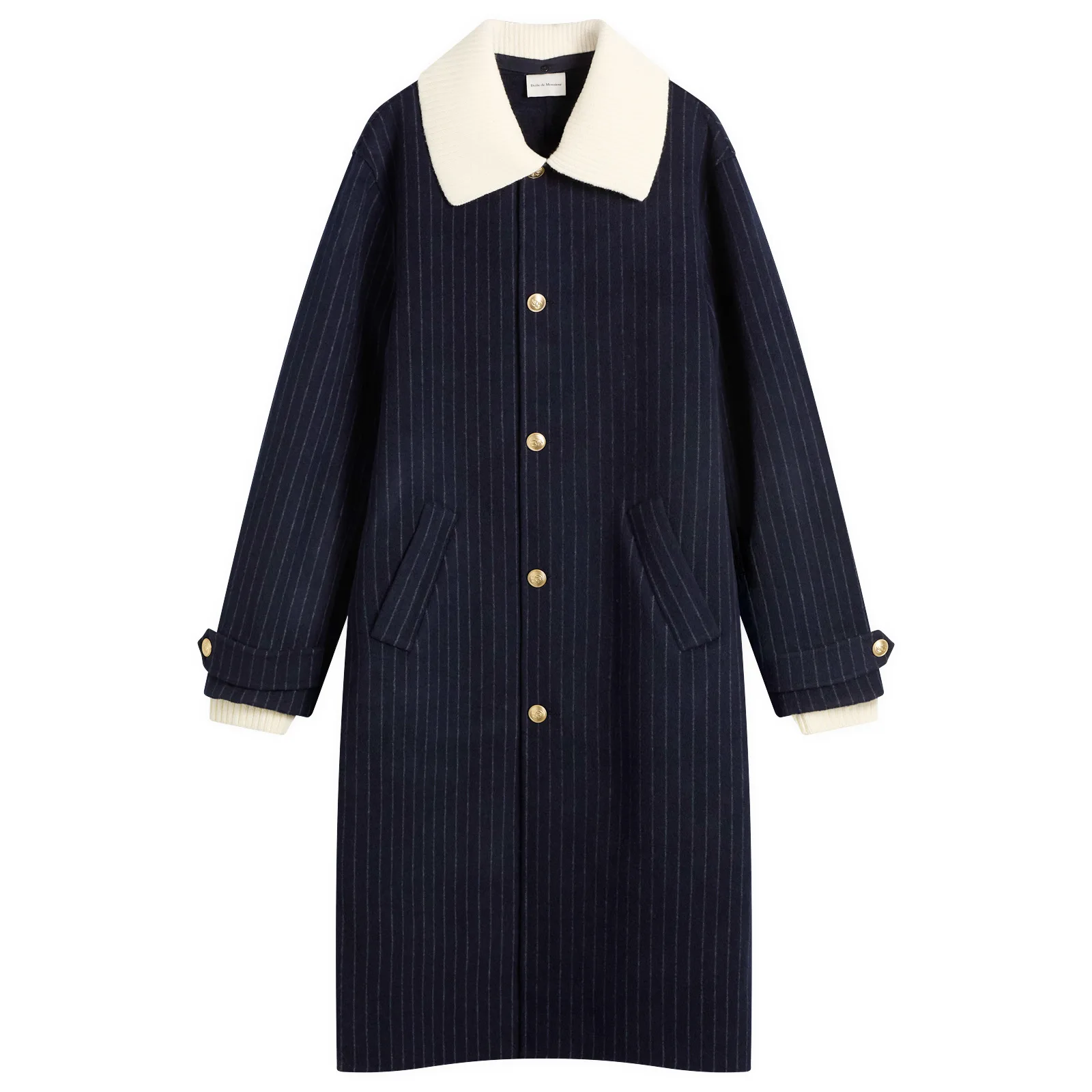 Drole De Monsieur Pinstripe Coat with Detachable Collar