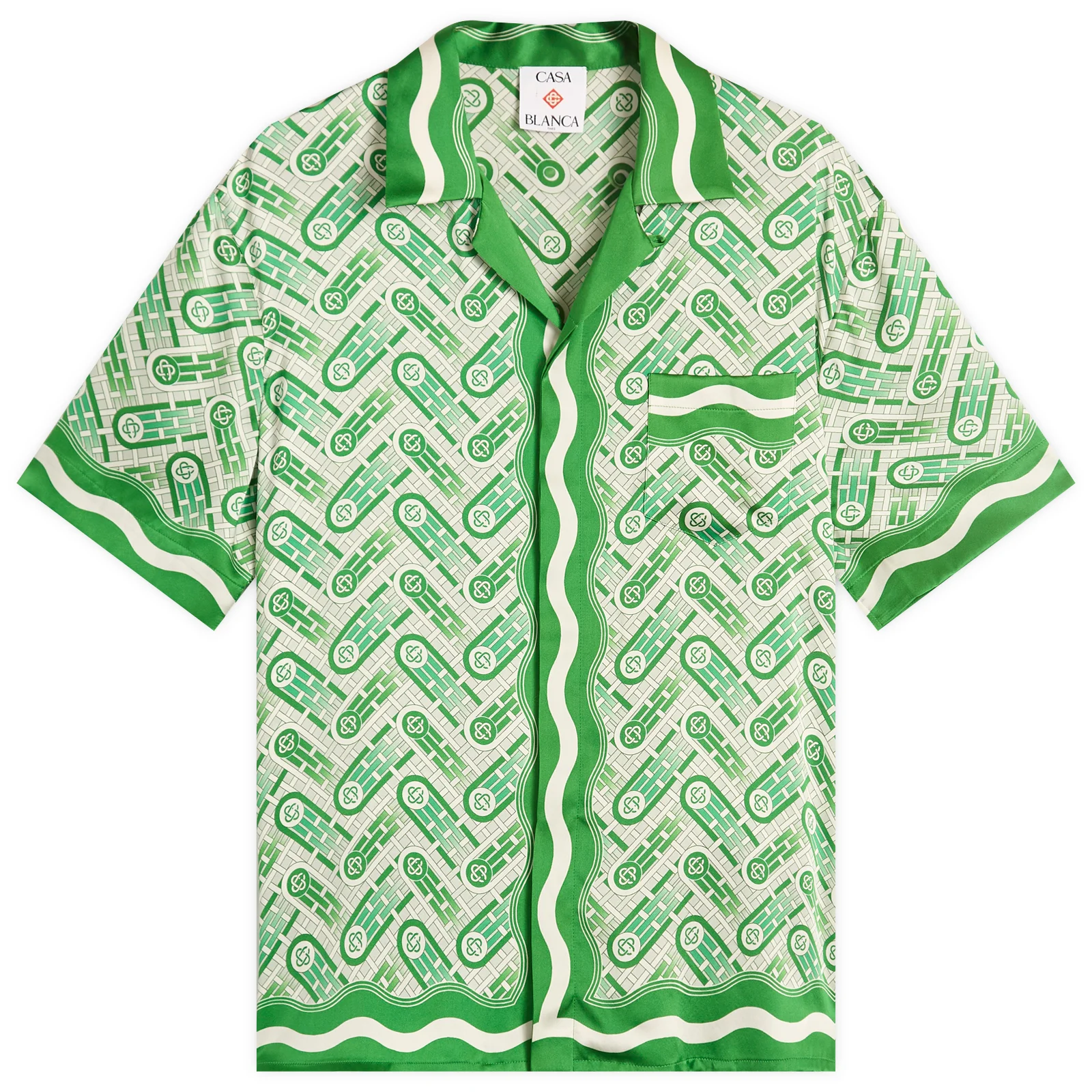 Casablanca Cuban Collar Short Sleeve Patterned Silk Shirt