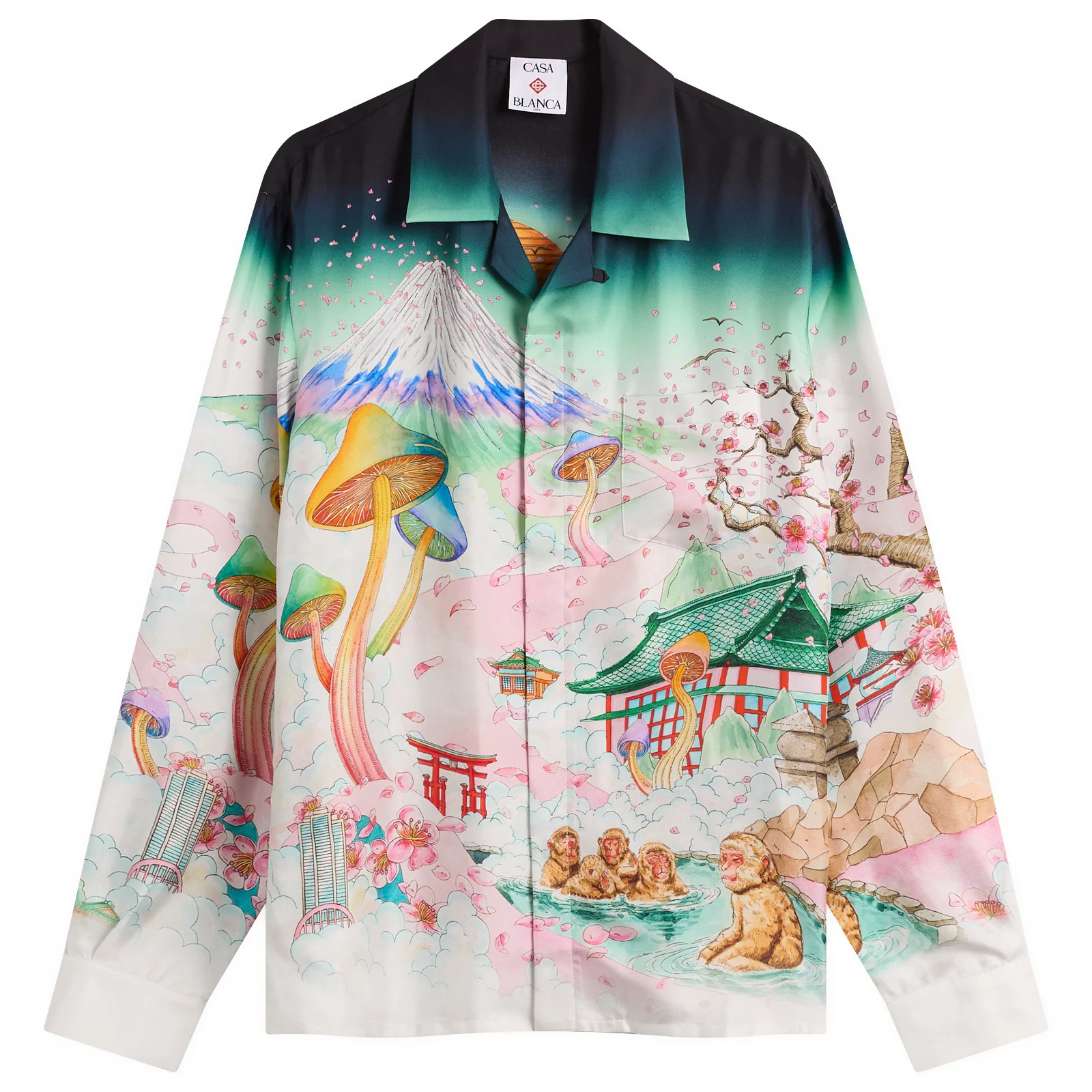 Casablanca Silk Twill Cuban Collar Long Sleeve Shirt