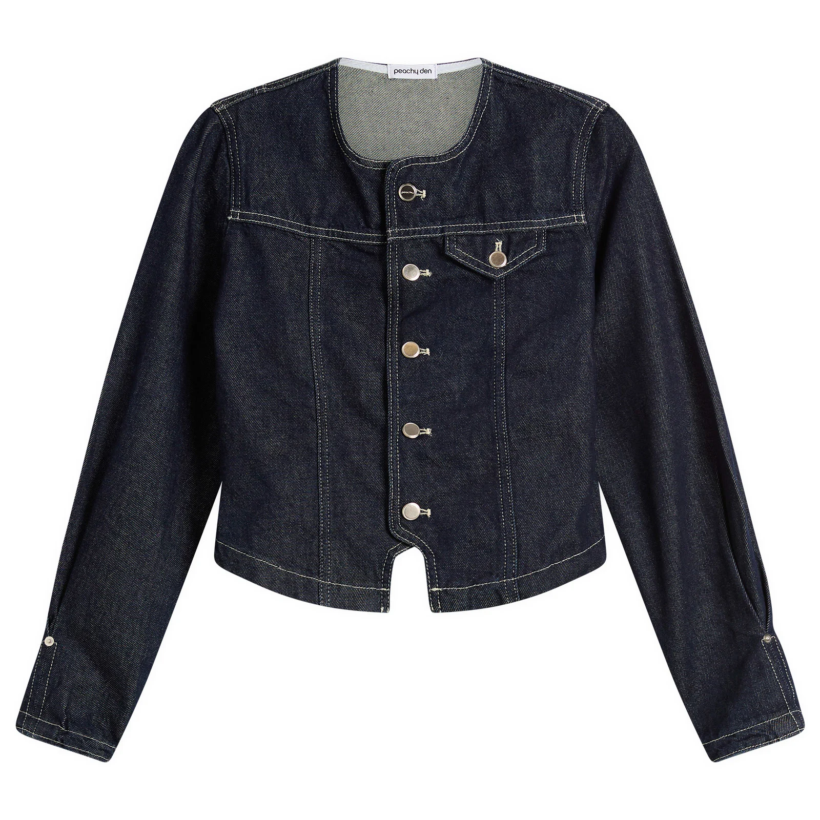 Peachy Den Goldie Collarless Denim Jacket