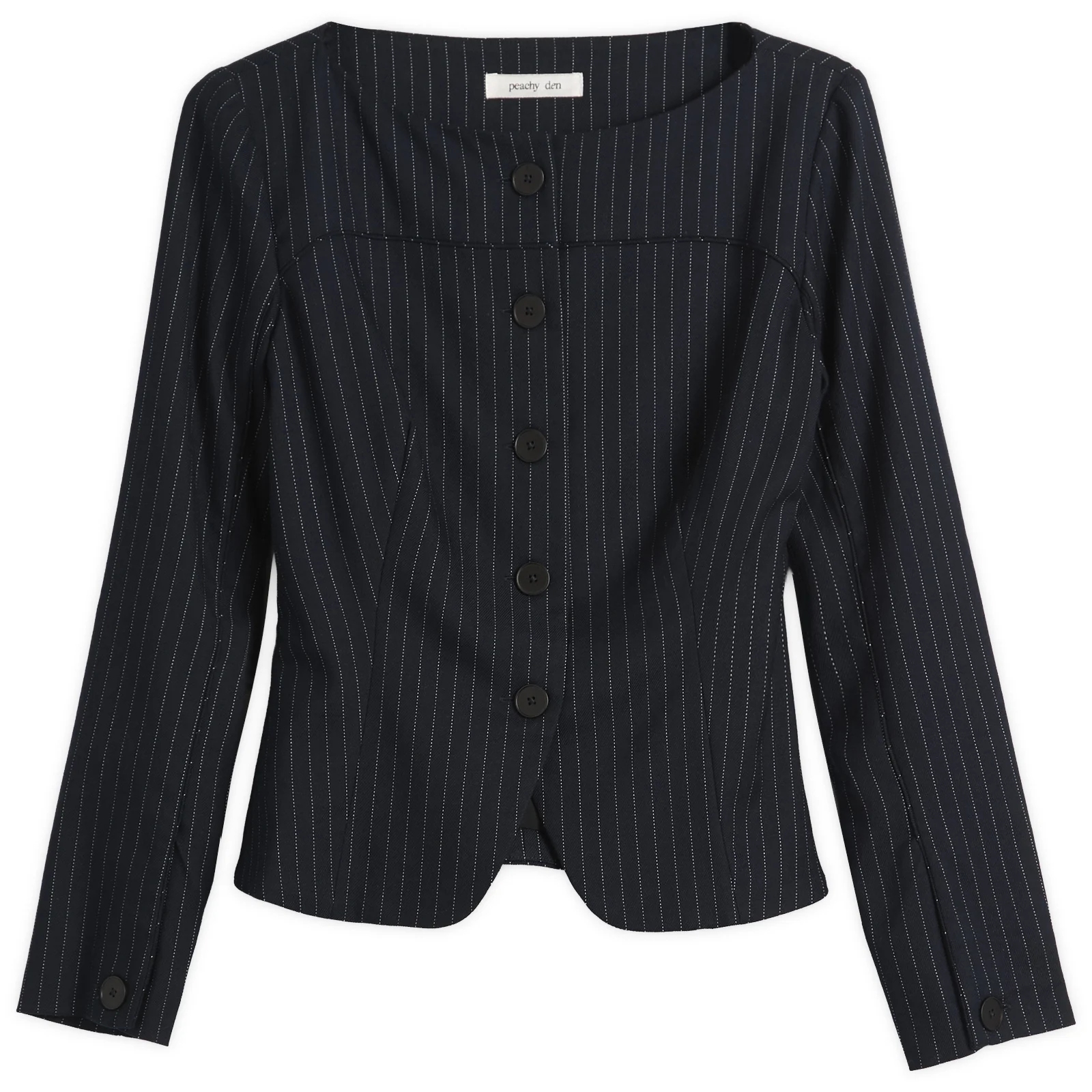 Peachy Den Bardot Long Sleeve Button Front Top