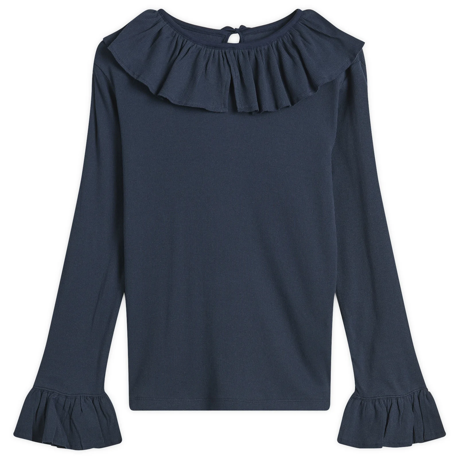Beams Boy Rib Knitted Ruffle Gathered Long Sleeve T-Shirt
