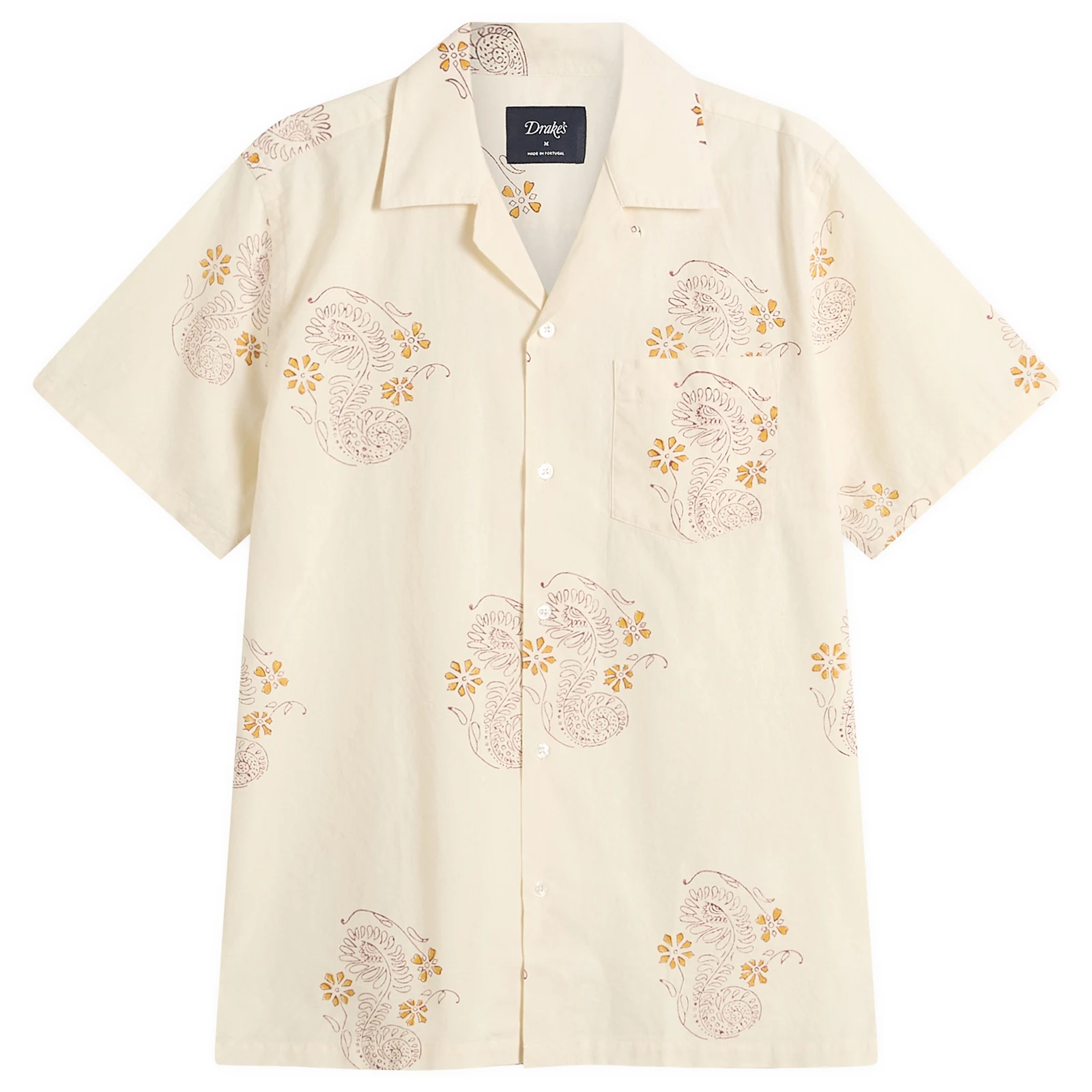 Drake's Floral Block Print Camp Collar Shirt