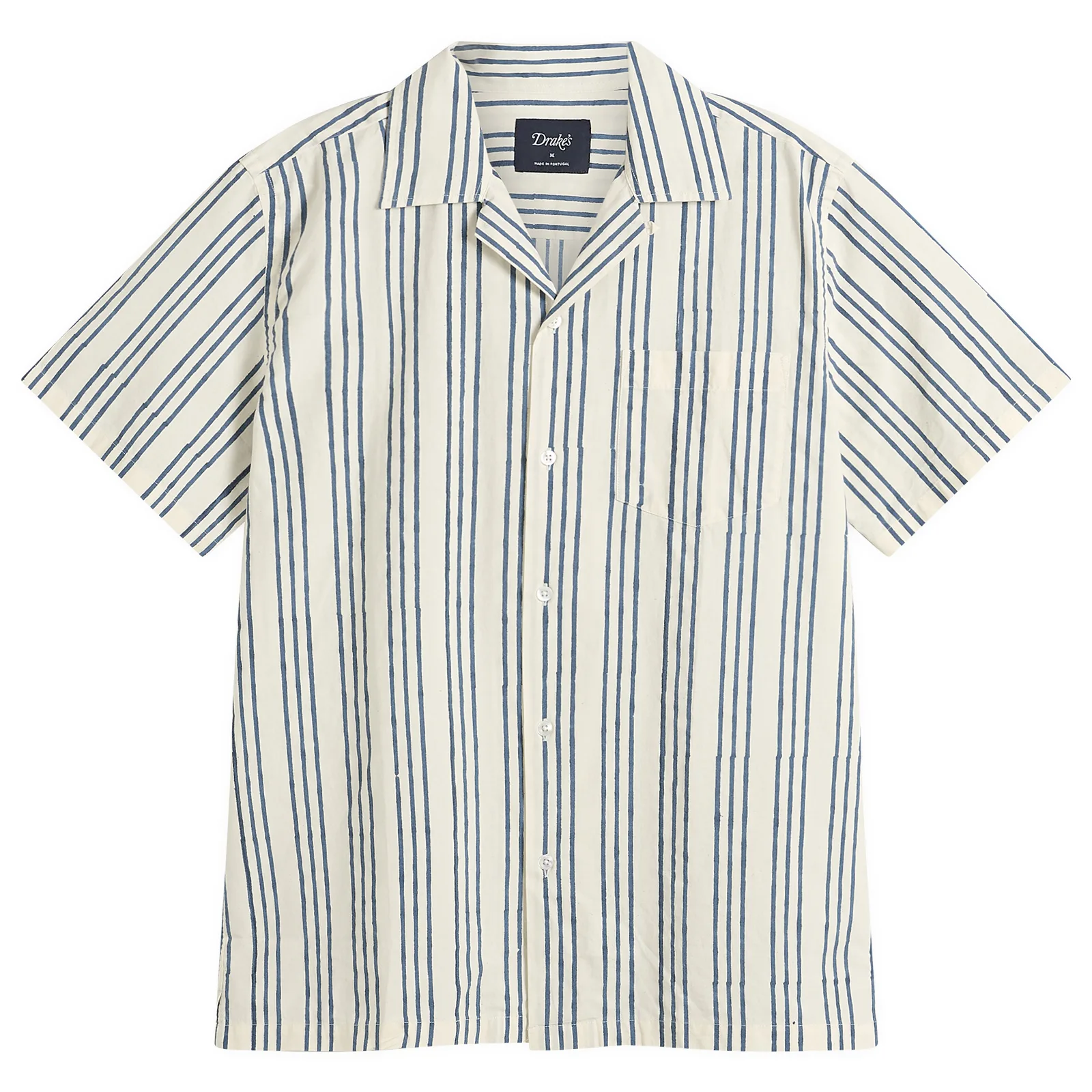 Drake's Tri-Stripe Block Print Camp Collar Shirt