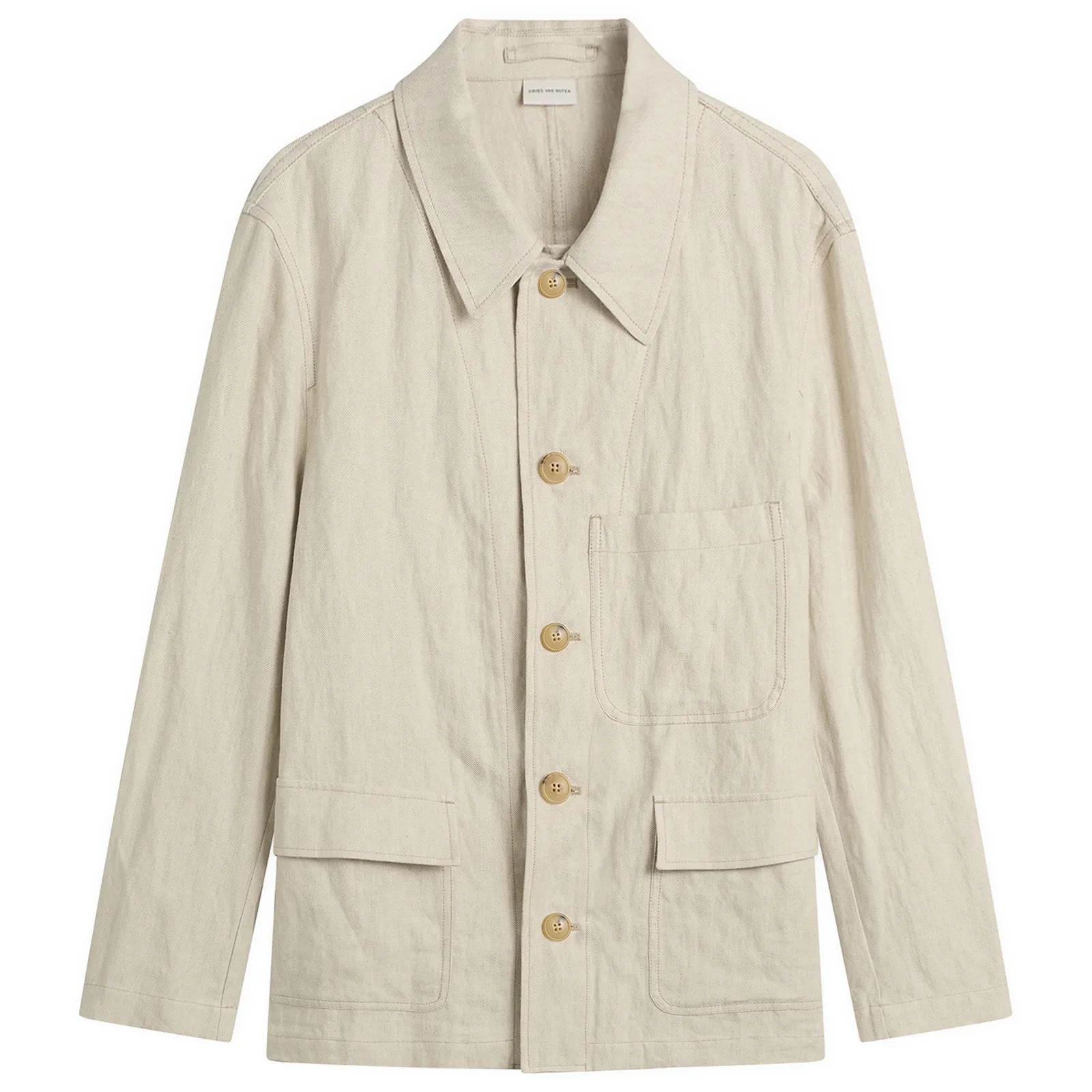 Dries Van Noten Herringbone Cotton Linen Chore Jacket
