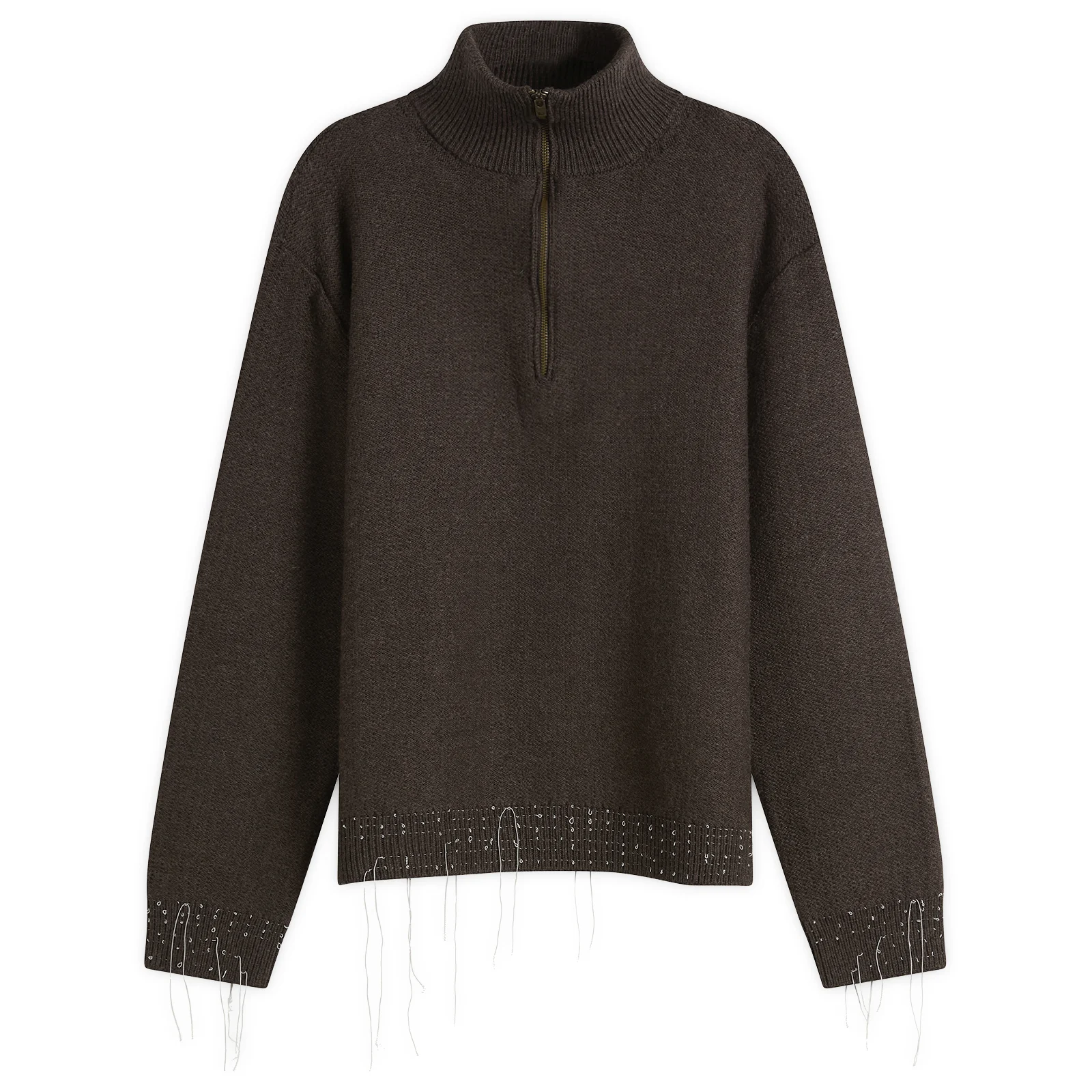 Maison Margiela Wool Distress Half Zip Knit