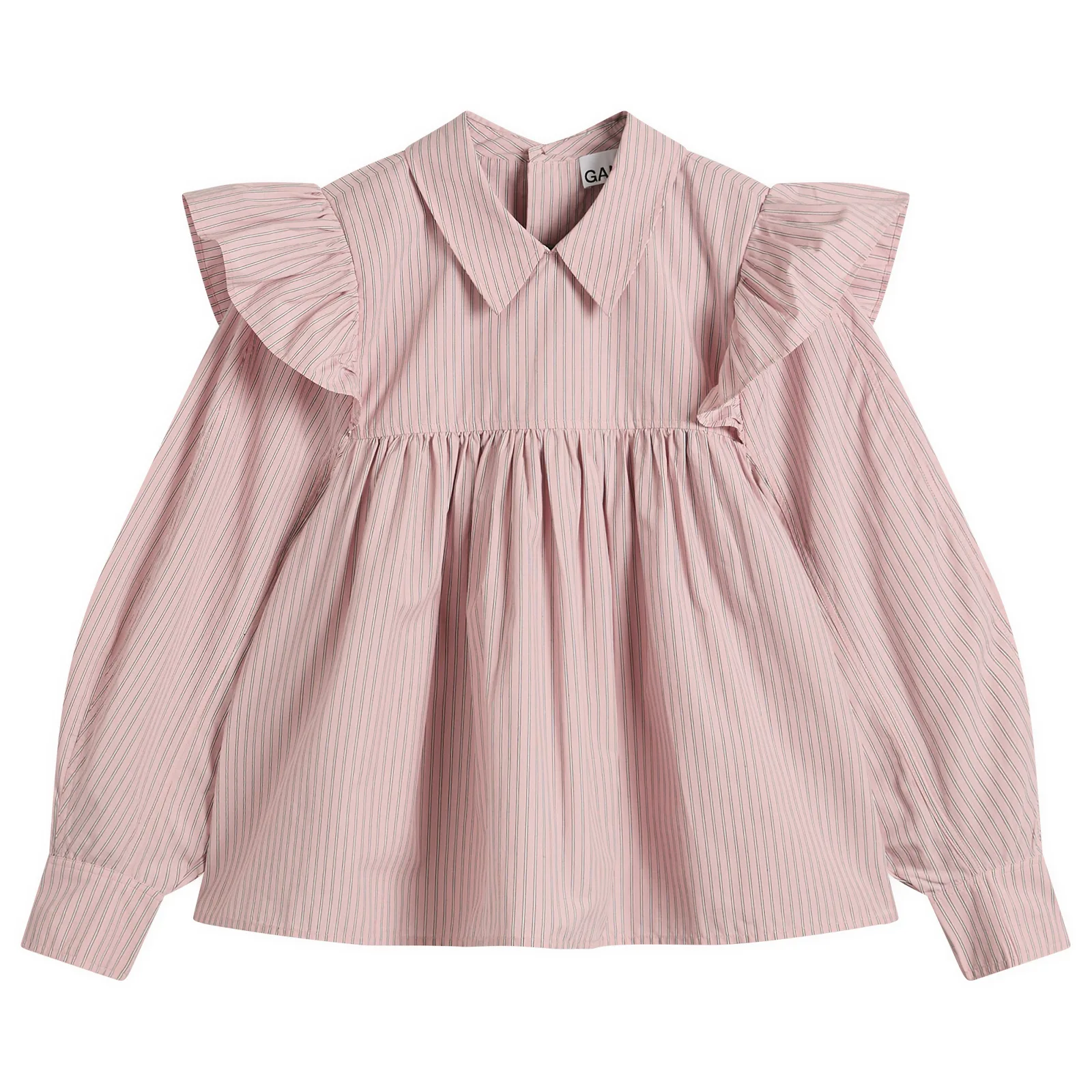 GANNI Oxford Stripe Frill Blouse