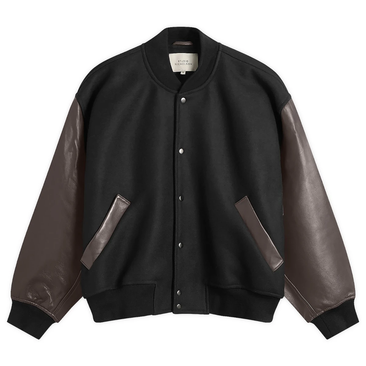 Studio Nicholson Alph Leather Wool Varsity Bomber Jacket