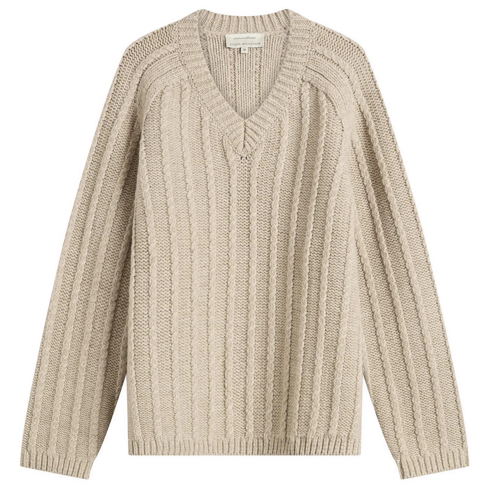 Studio Nicholson Sussex V-Neck Wool Cable Knit Jumper