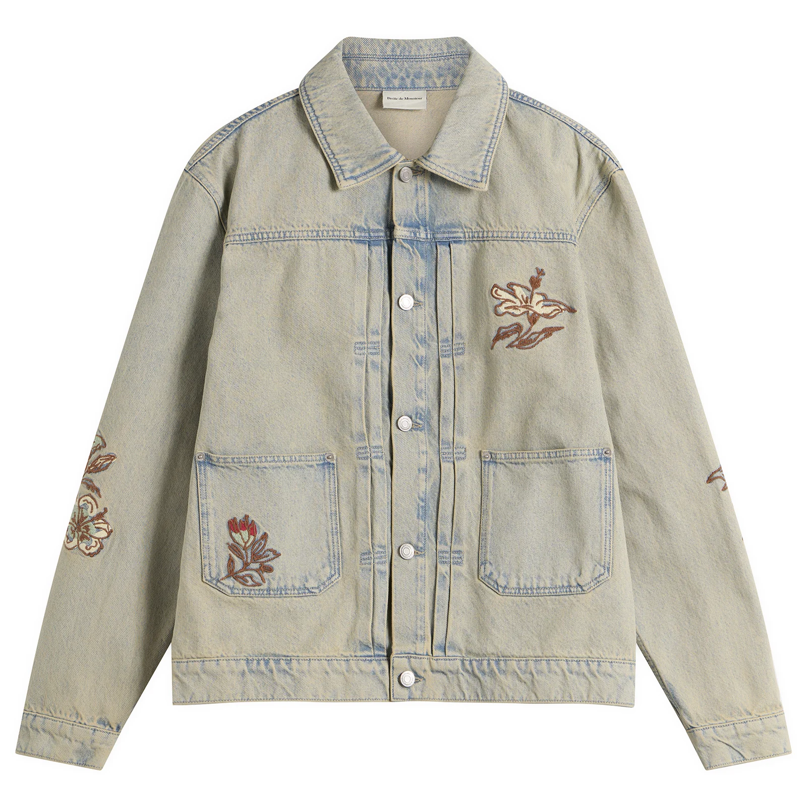 Drôle de Monsieur Embroidered Flowers Patch Denim Jacket