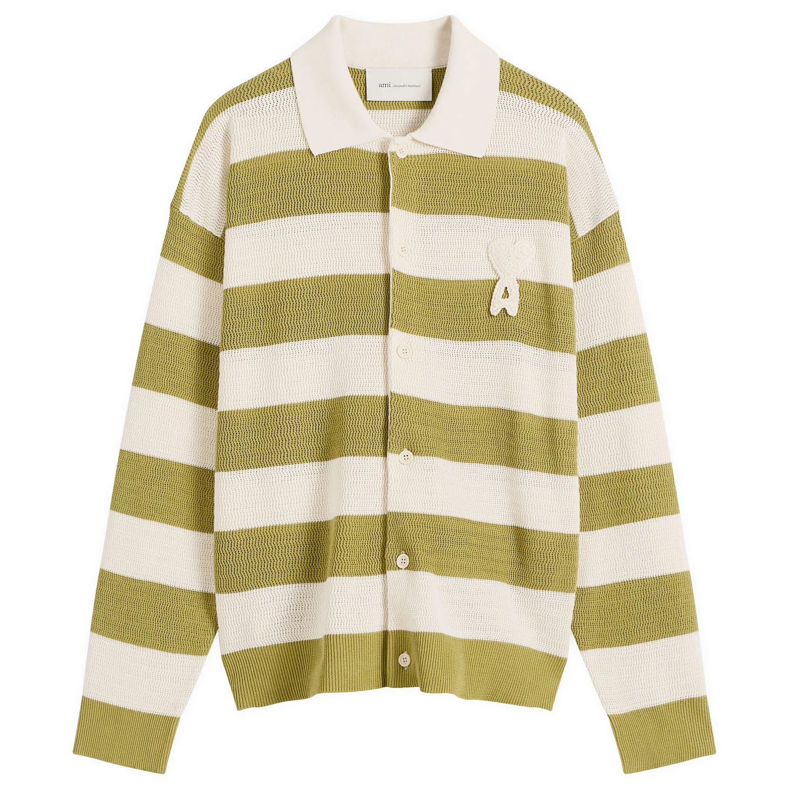 AMI Paris Stripe Knitted Shirt With Ami De Coeur Patch