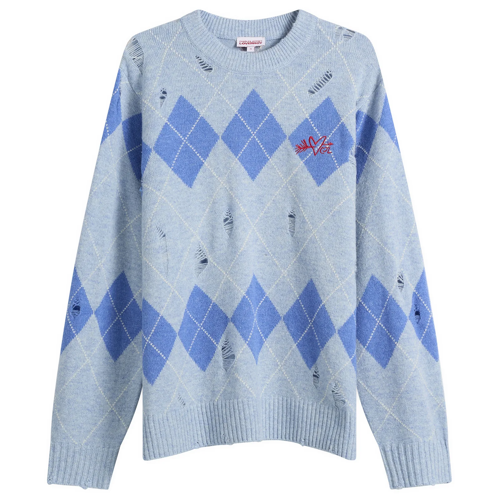 Charles Jeffrey Loverboy Distressed Argyle Jumper