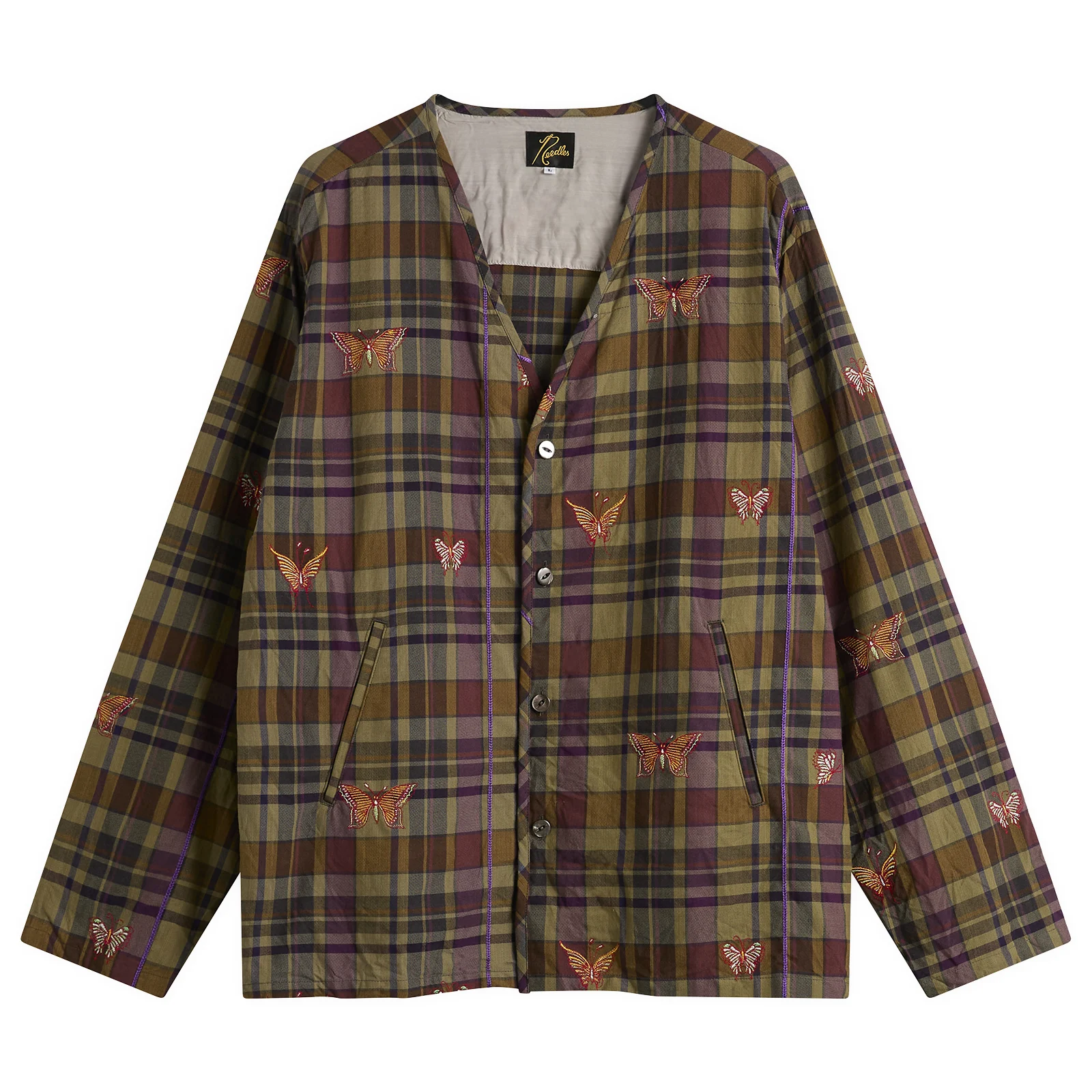 Needles Embroidered Madras Plaid Cardigan
