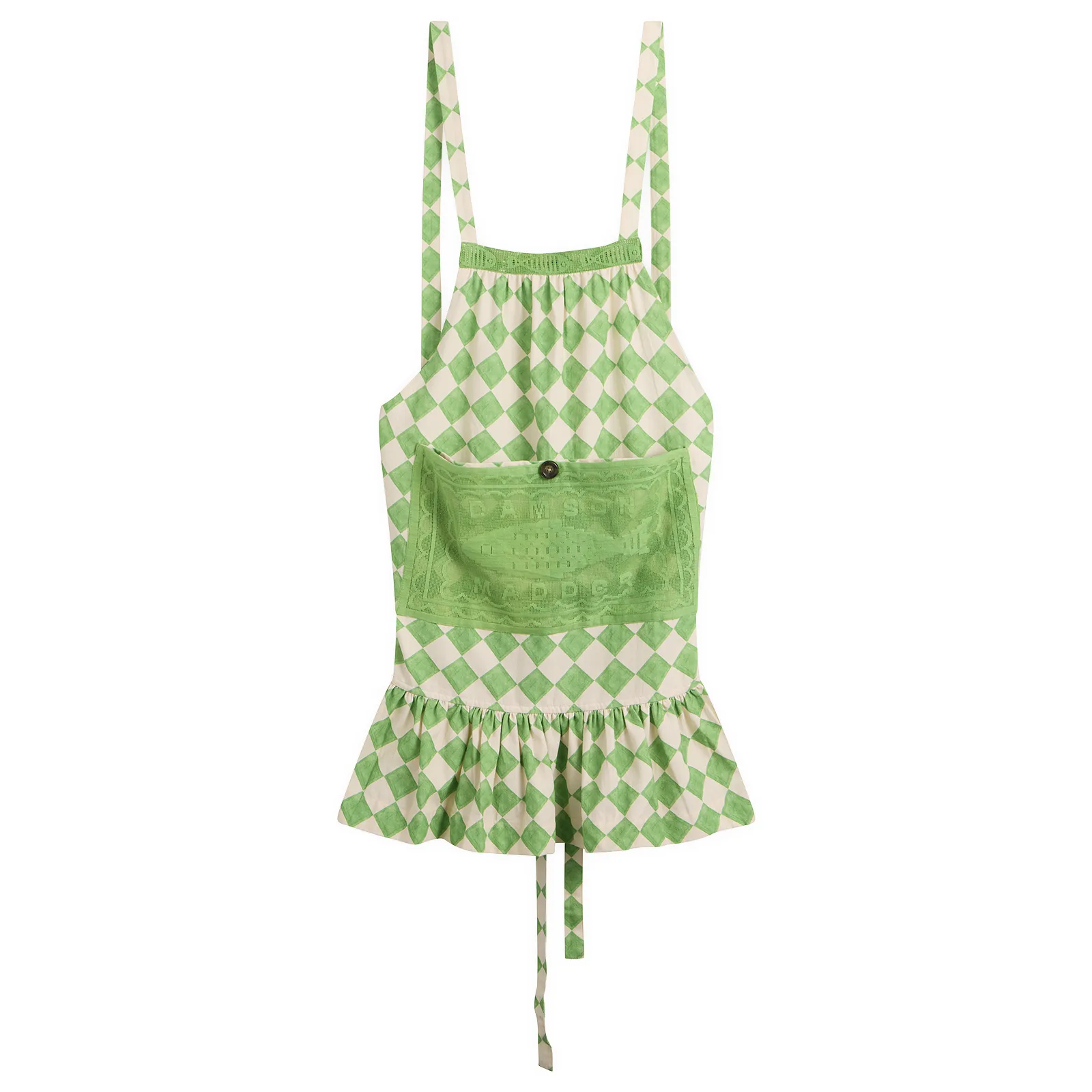 Damson Madder Nonna House - Green Check Filet Lace Apron
