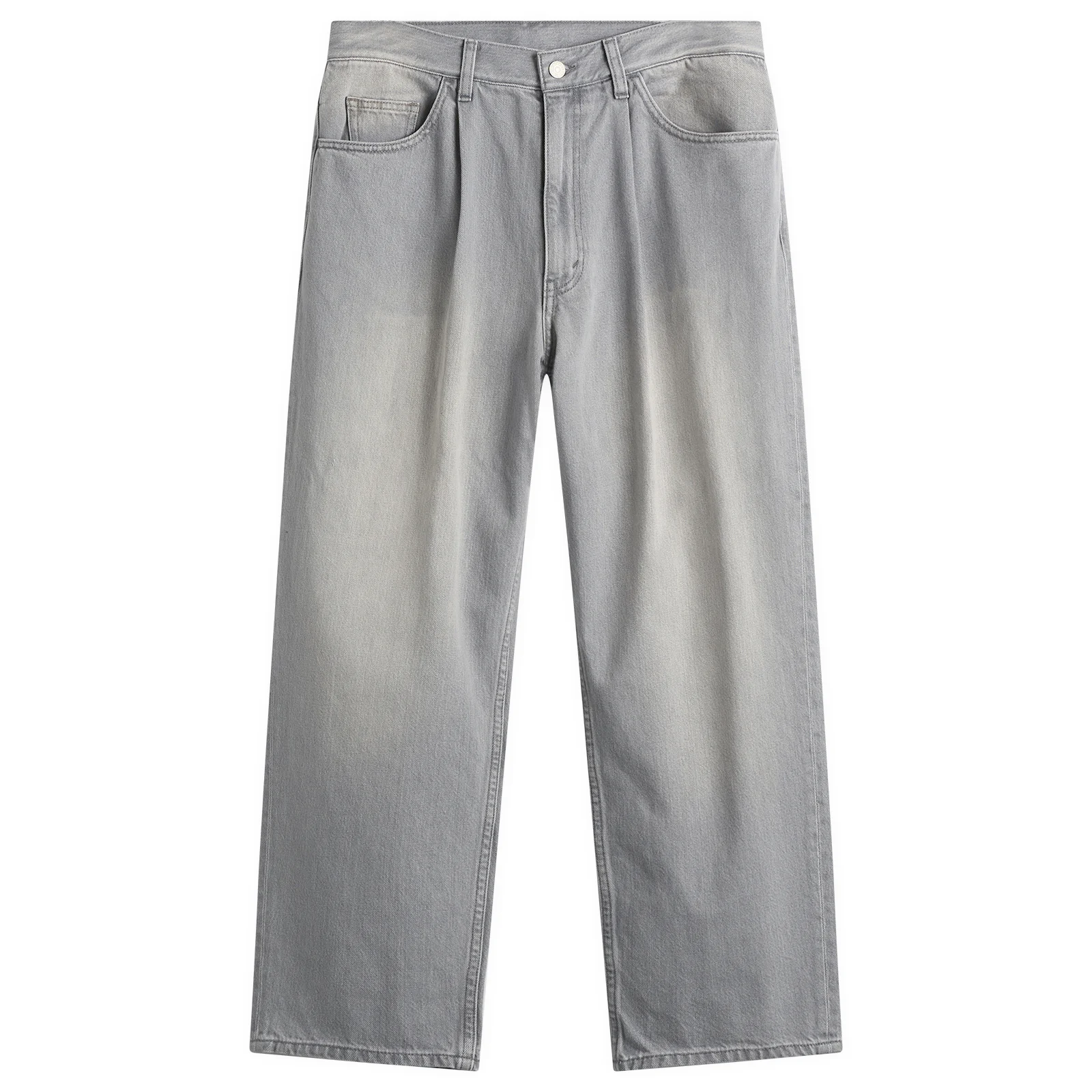 BEAMS Wide Pleated Taper Denim Jeans