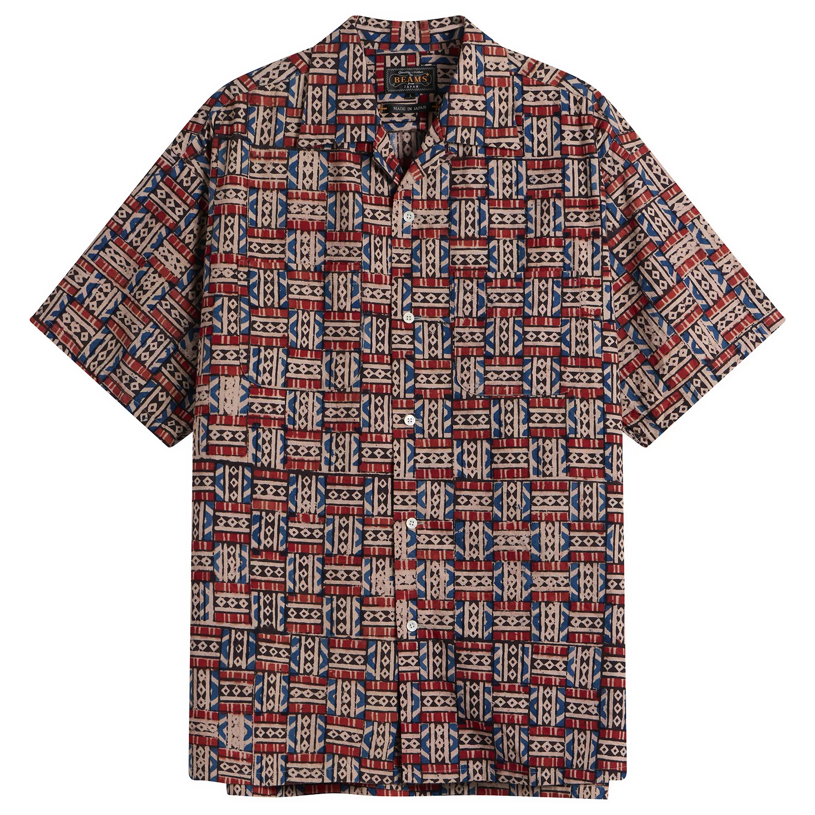 Beams Plus Block Print Open collar Shirt