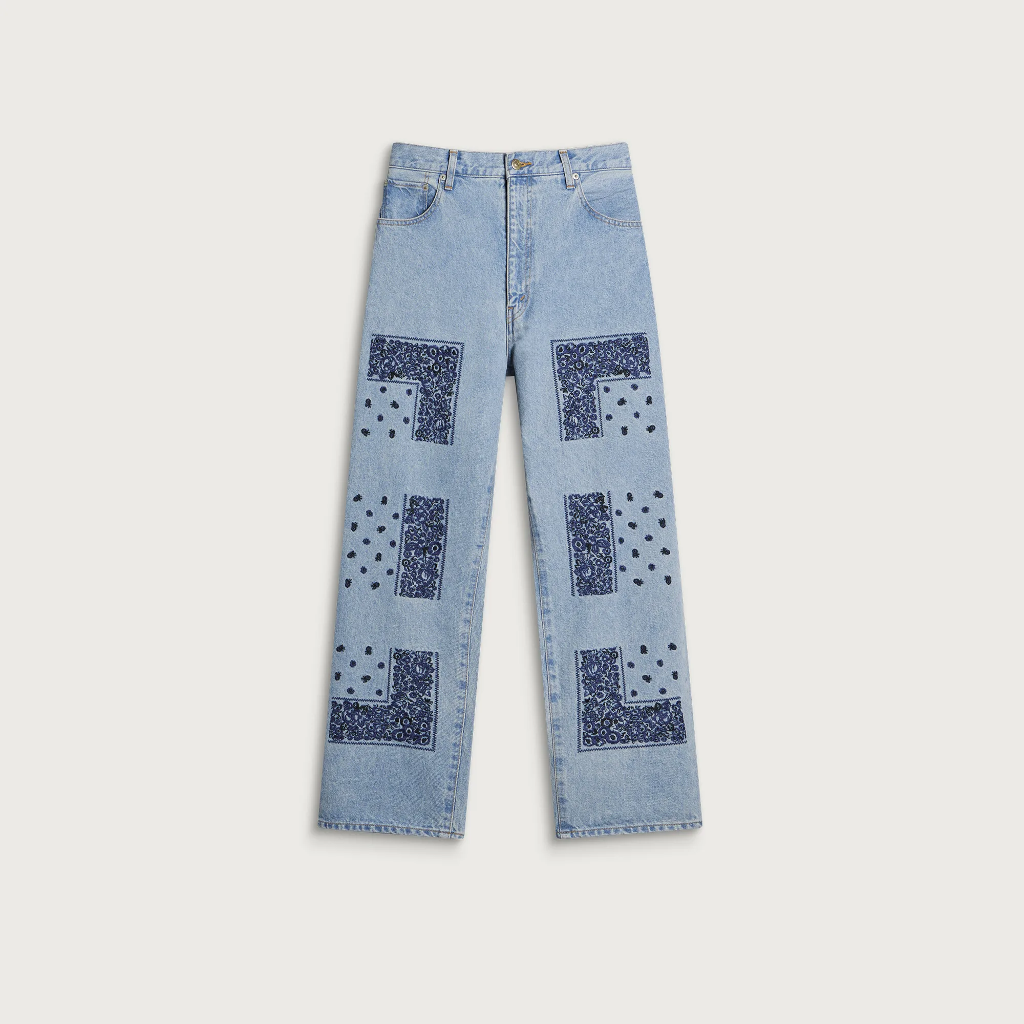 NOMARHYTHM TEXTILE Bandana Embroidery Denim Jeans