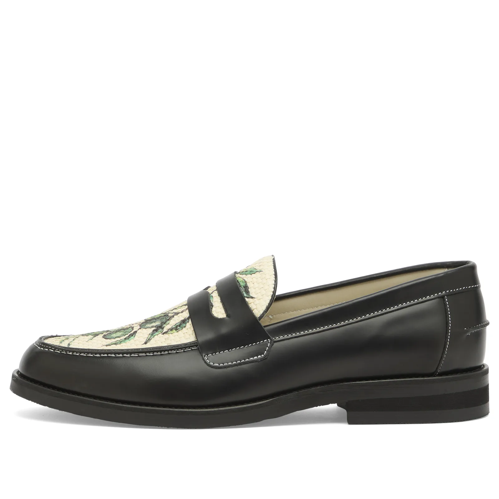 Duke + Dexter Wilde Olive Raffia Penny Loafer