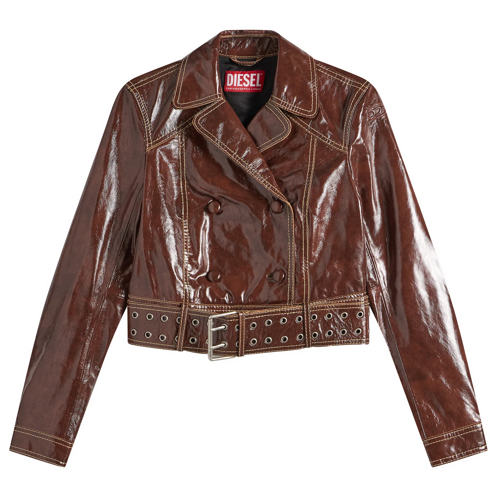 Diesel L-Egend Patent Cropped Jacket with Belt