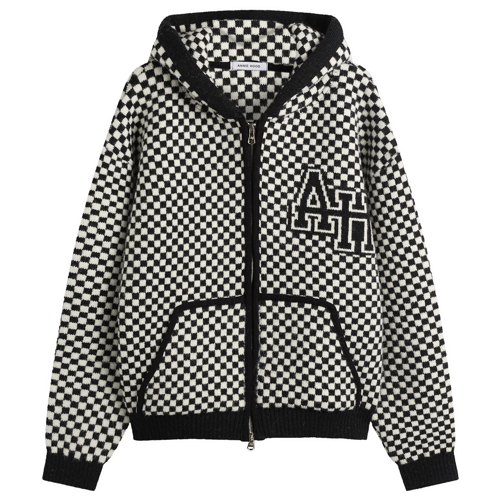 ANNIE HOOD Checked Knitted Jacket