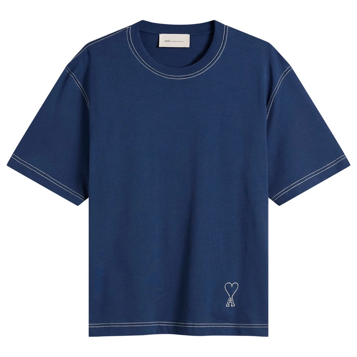 AMI Paris Short Sleeve Boxy Fit T-Shirt With Topstitched Ami