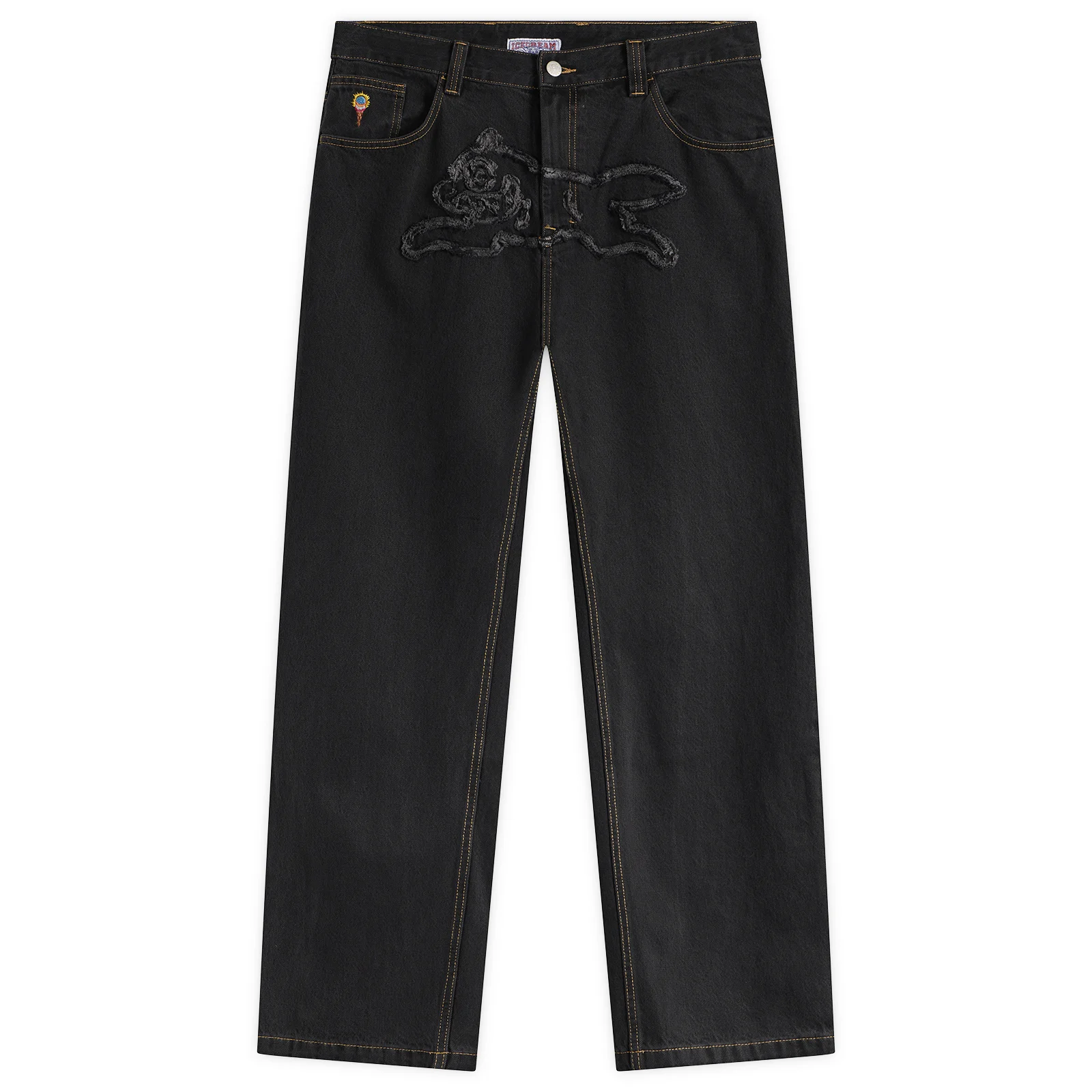 ICECREAM Applique Running Dog Double Scoop Denim Pants
