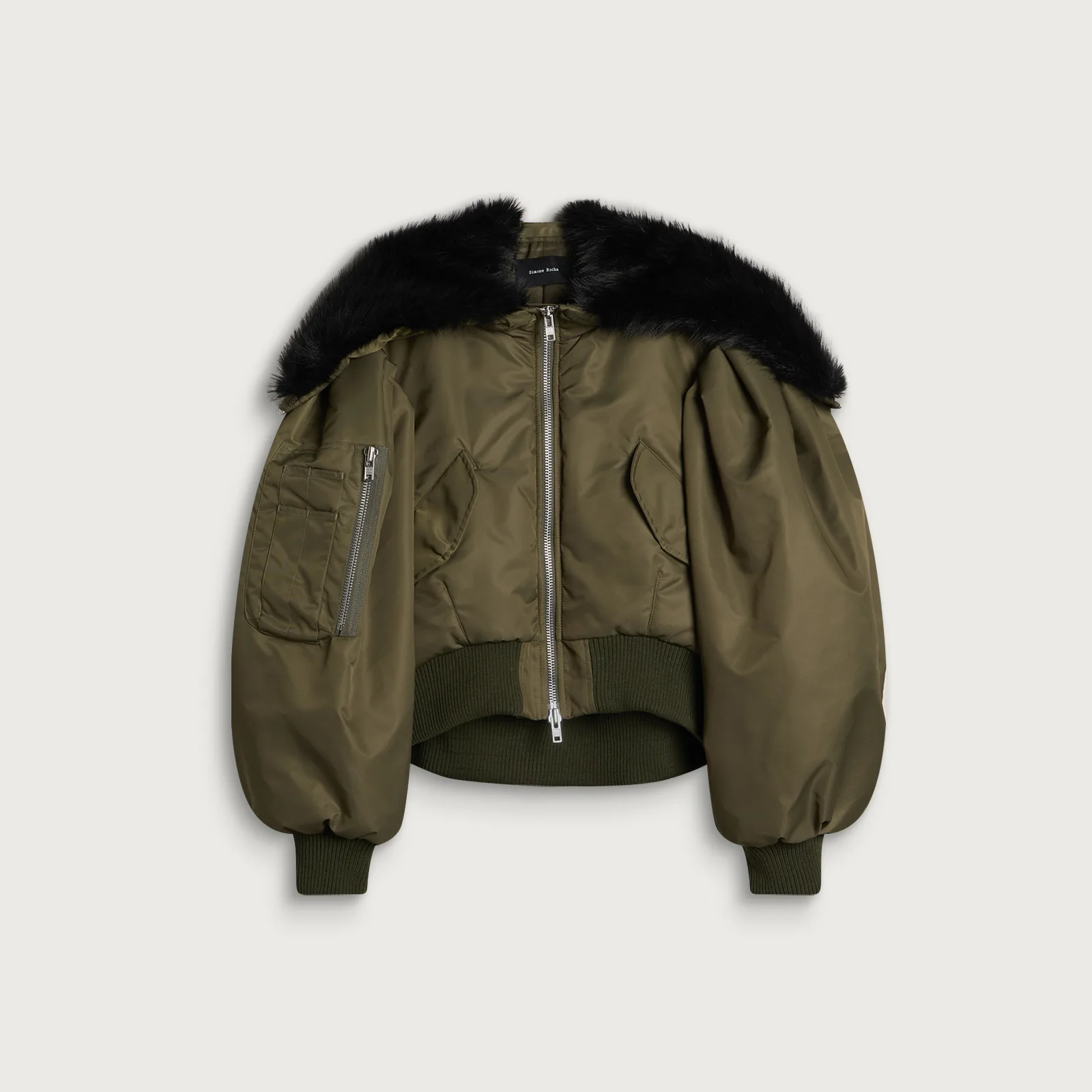 Simone Rocha Cropped Split Faux Fur Hood Bomber Jacket