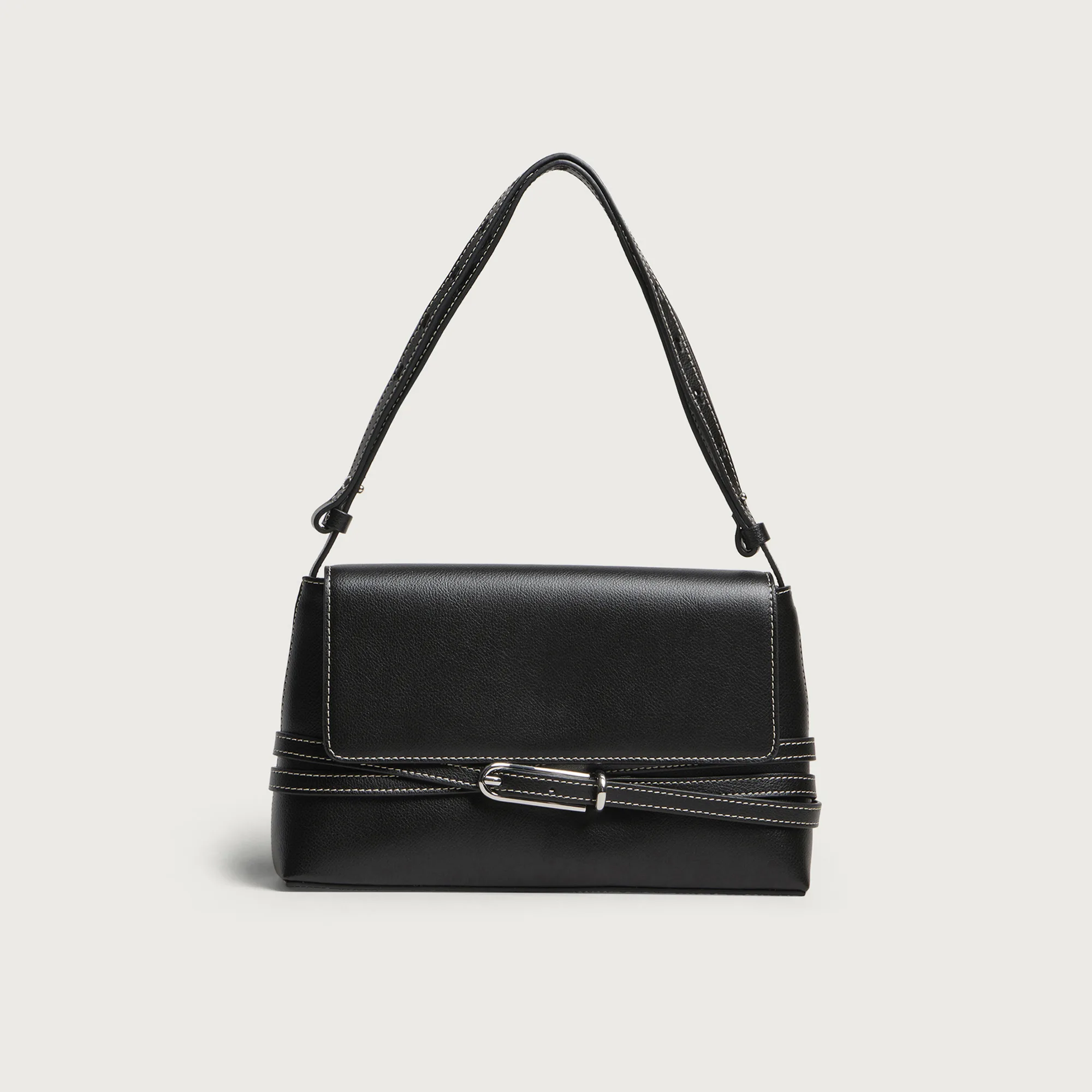 Liffner Belted Grained Leather Shoulder Bag