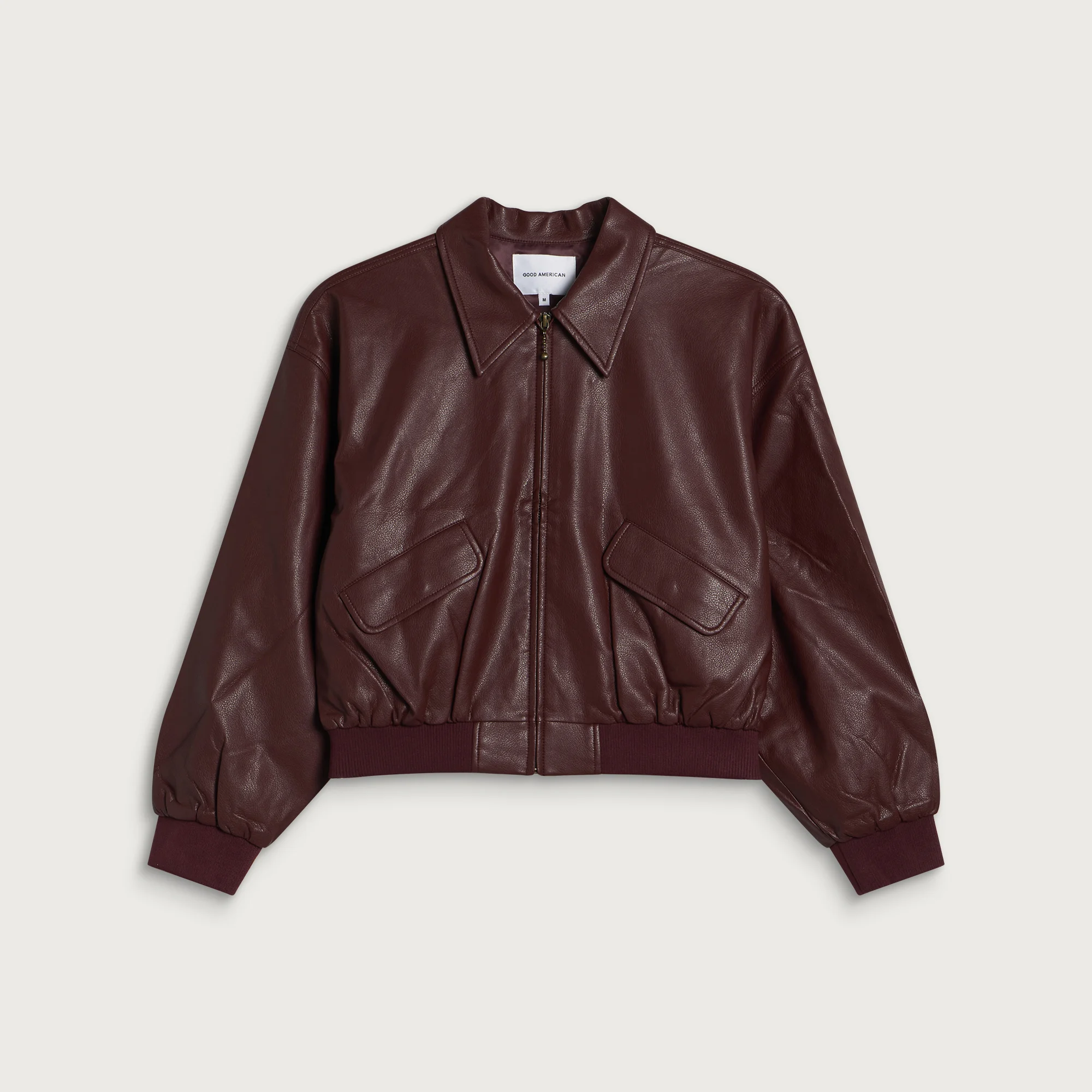 Good American Leather Cropped Bomber Jacket